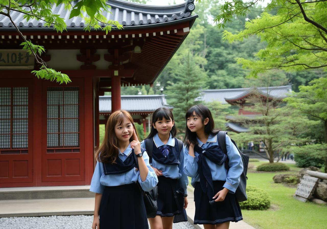 Students exploring a Kyoto temple