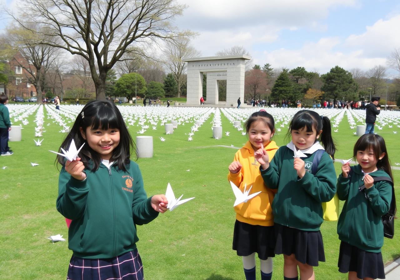 Students at Hiroshima Peace Memorial Park